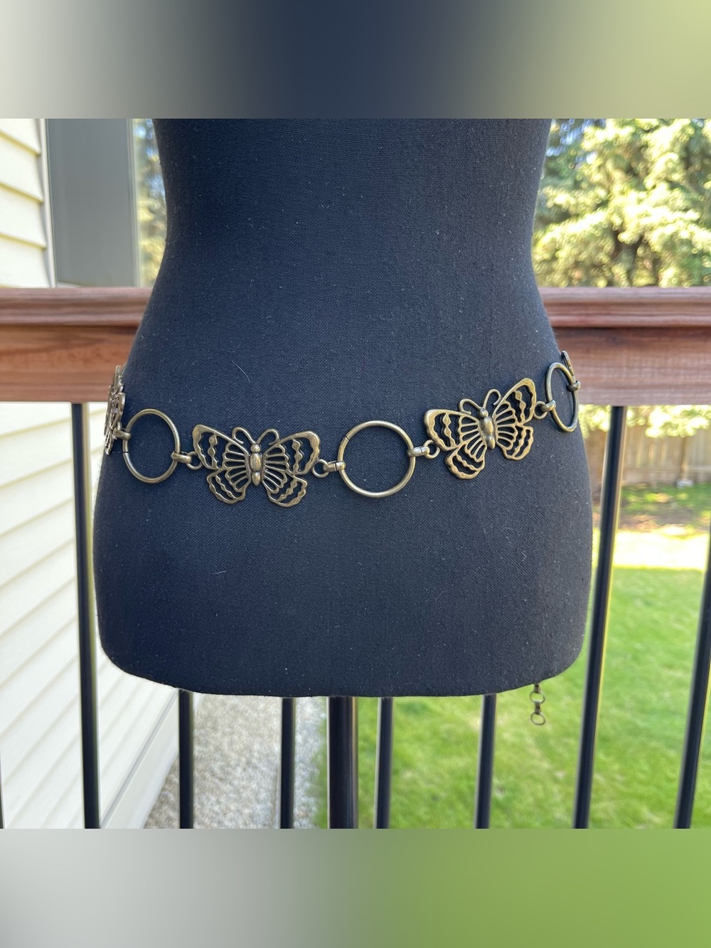 Butterfly Waist Belly Chain Link Belt 41 1/4 Statement Hippie Boho Antique Brass - Picture 2 of 7
